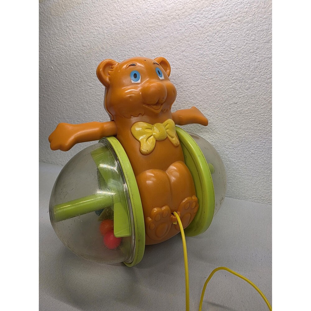 Vintage 1978 Fisher Price Pull Toy Bear, Rolling Activity Toy with Rattle Wheels - Picture 3 of 11